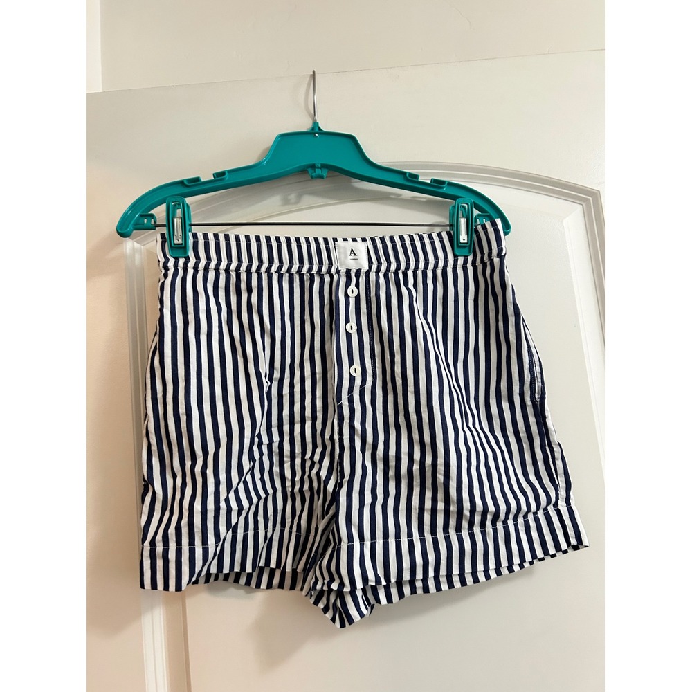 Anthropologie Navy White Striped Boxer Shorts‎ Womens XS Elastic Waist Cotton